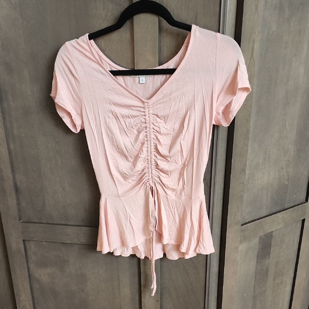 Moa Moa Pink Ruched Tie Front Blouse